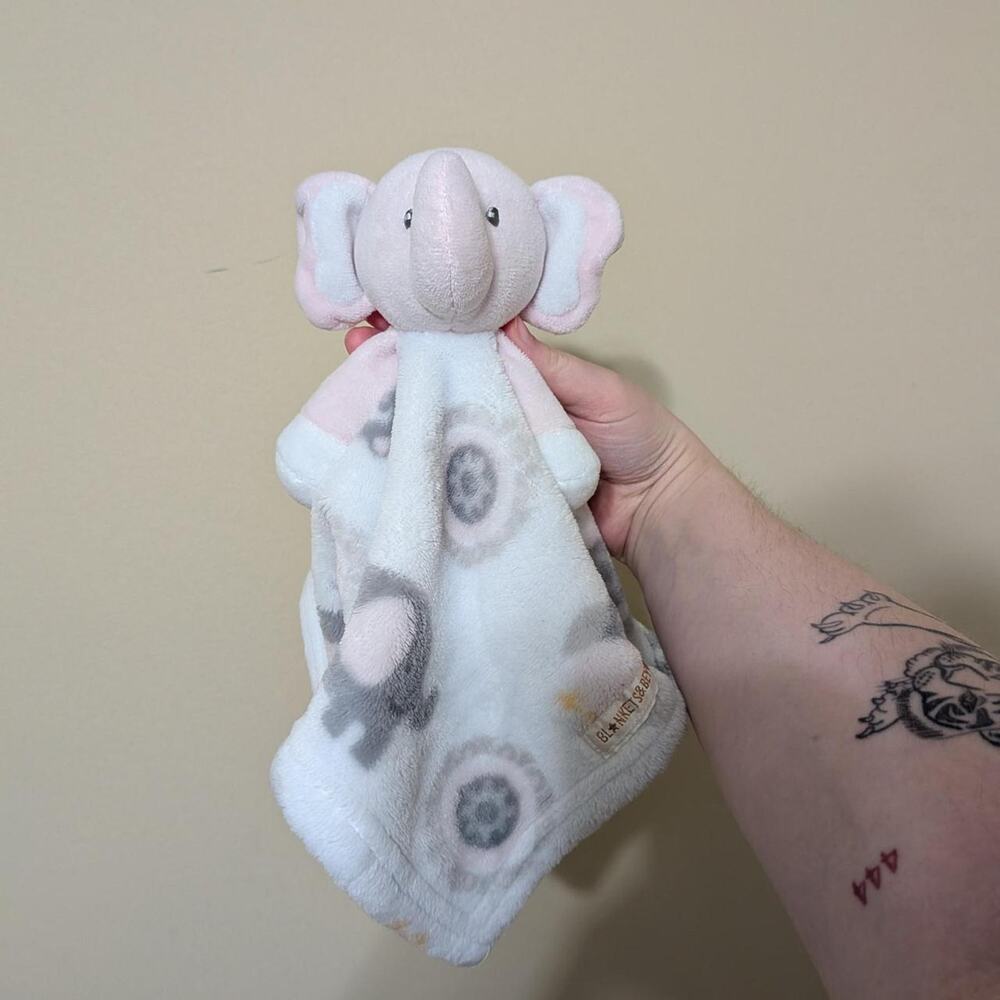Blankets & Beyond White And Gray Elephants Baby Lovey With Owls And Elephants